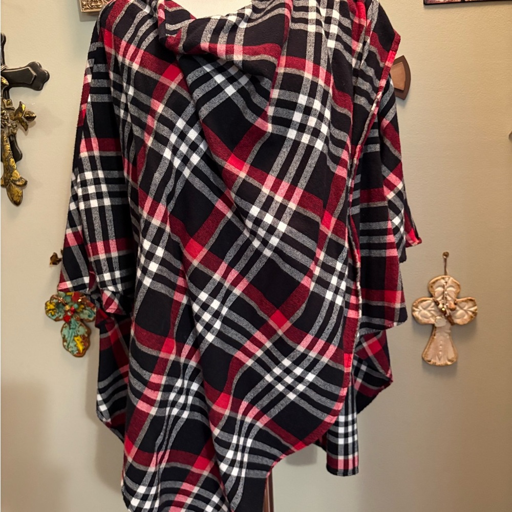 Love in Red and Black Plaid Poncho